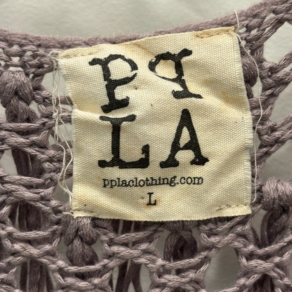 PPLA Open-Knit Flounder Fringe Cardigan in Quail Size Large - Picture 2 of 6